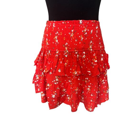 New ~ OLIVACEOUS ~ Floral Print Smocked Waist Tiered Ruffle Mini Skirt Size S - Picture 1 of 5